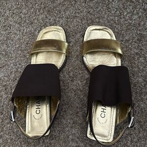 Chanel Brown and Gold Sandals. In original Box. Size 39 pre-owned